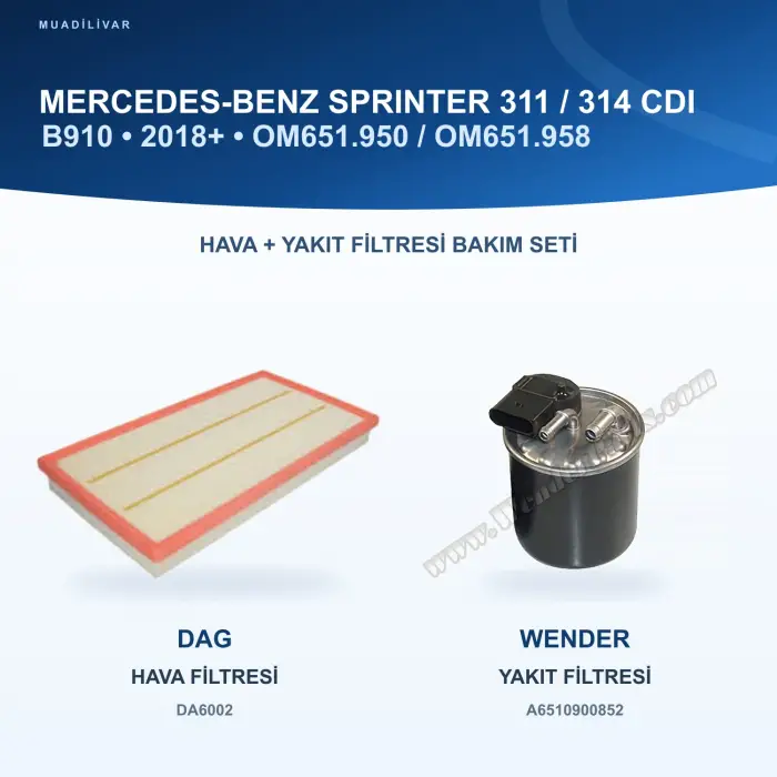 MERCEDES BENZ SPRINTER 3,5 t Panelvan/ (B907, B910) Hava+Yakıt Filtre Bakım Seti (+1 Araç)