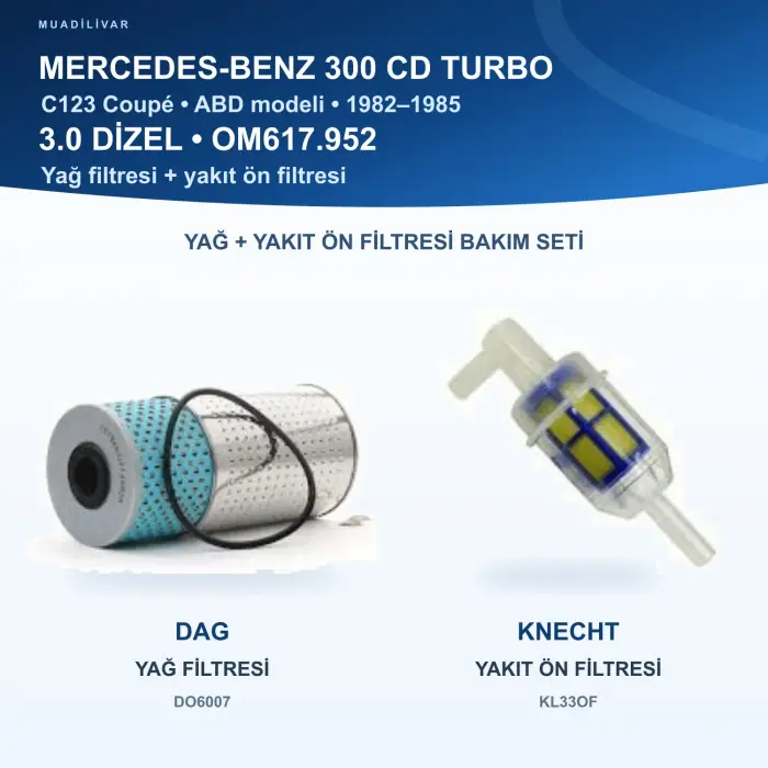 MERCEDES BENZ 123 (C123) Yağ+Yakıt Filtre Bakım Seti