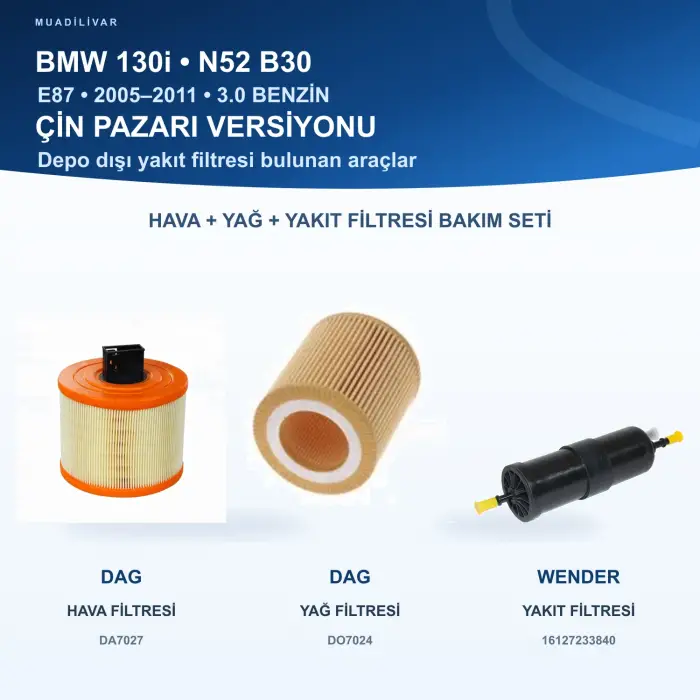 BMW 1 (E87) Hava+Yağ+Yakıt Filtre Bakım Seti