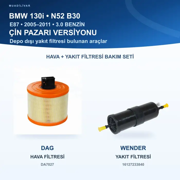BMW 1 (E87) Hava+Yakıt Filtre Bakım Seti
