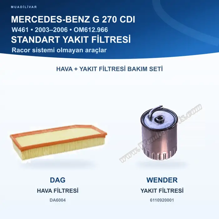 MERCEDES BENZ G (W461) Hava+Yakıt Filtre Bakım Seti