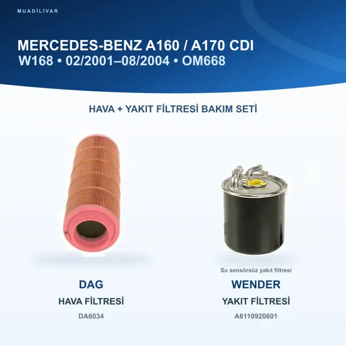 MERCEDES BENZ A (W168) Hava+Yakıt Filtre Bakım Seti
