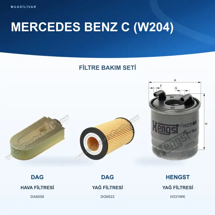 DAG / Hengst Mercedes C200 CDI W204 OM651.913 Hava Yağ Yakıt Filtre Bakım Seti