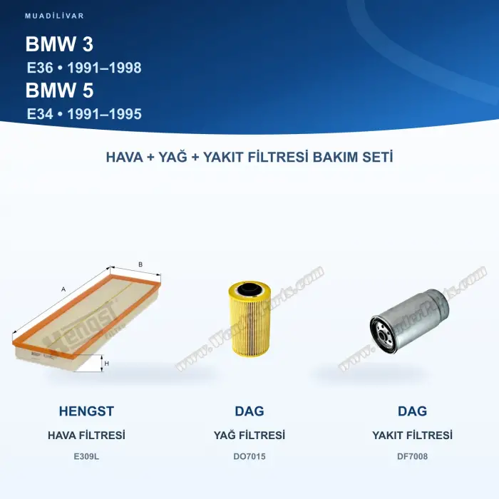 BMW 3 (E36) / BMW 5 (E34) Hava+Yağ+Yakıt Filtre Bakım Seti