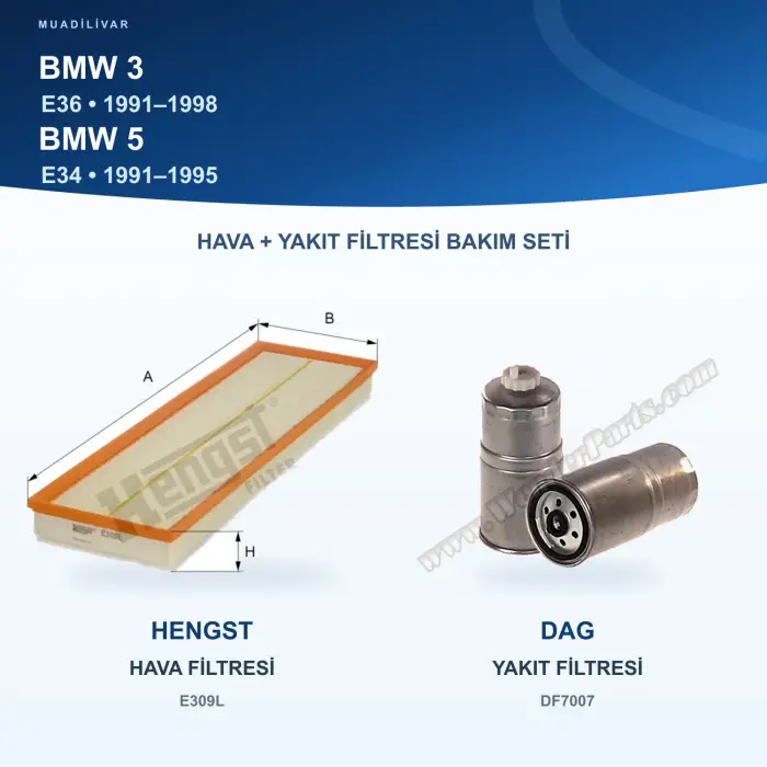BMW 3 (E36) / BMW 5 (E34) Hava+Yakıt Filtre Bakım Seti