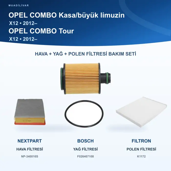 OPEL COMBO (X12) / OPEL COMBO Tour (X12) Hava+Yağ+Polen Filtre Bakım Seti