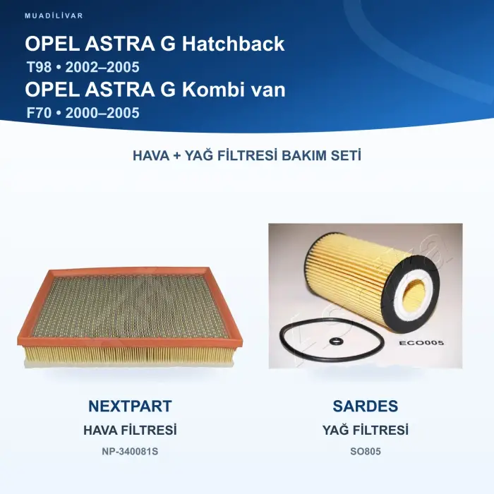 OPEL ASTRA G (T98) / OPEL ASTRA G (F70) Hava+Yağ Filtre Bakım Seti
