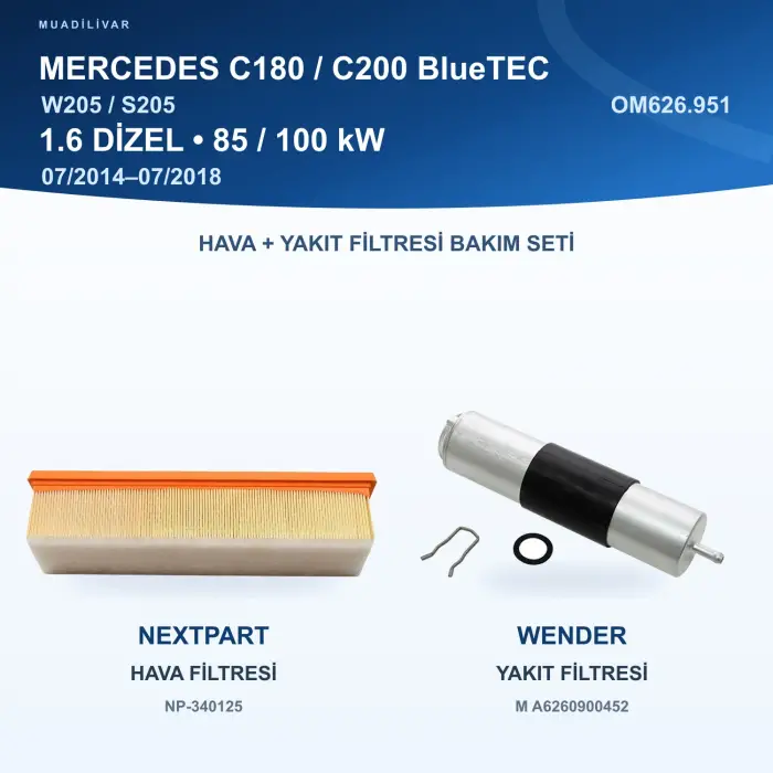 MERCEDES BENZ C (W205) / MERCEDES BENZ C (S205) Hava+Yakıt Filtre Bakım Seti