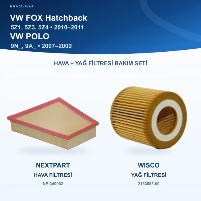 VW FOX (5Z1, 5Z3, 5Z4) / VW POLO (9N_, 9A_) Hava+Yağ Filtre Bakım Seti