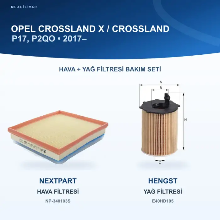 OPEL CROSSLAND X / CROSSLAND (P17, P2QO) Hava+Yağ Filtre Bakım Seti