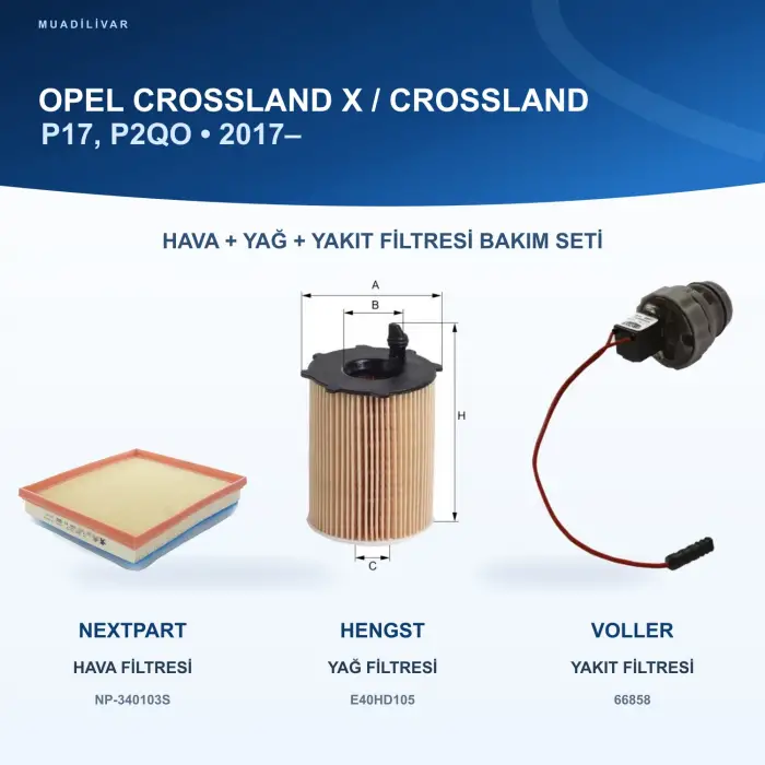 OPEL CROSSLAND X / CROSSLAND (P17, P2QO) Hava+Yağ+Yakıt Filtre Bakım Seti