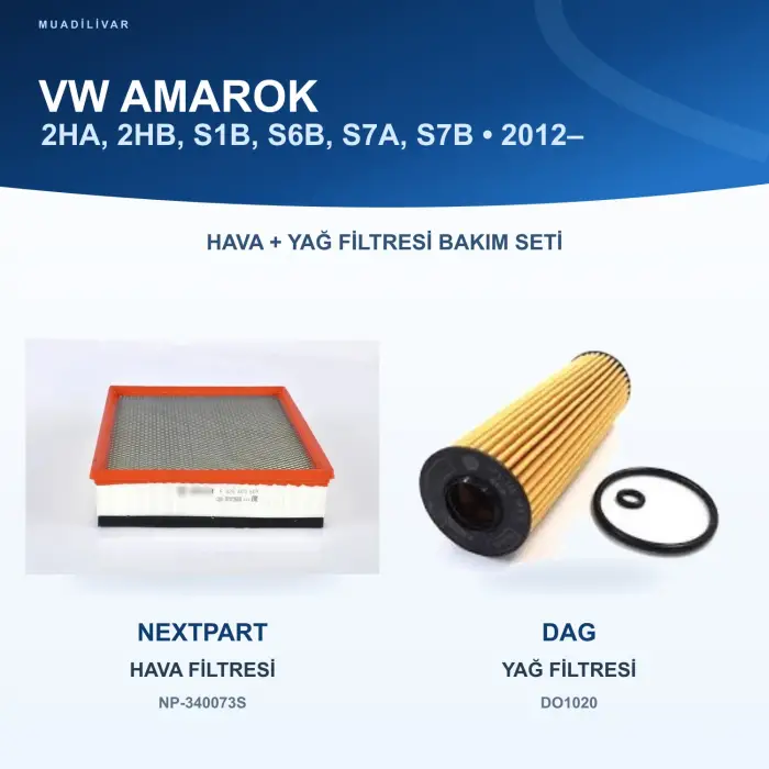 VW AMAROK (2HA, 2HB, S1B, S6B, S7A, S7B) Hava+Yağ Filtre Bakım Seti