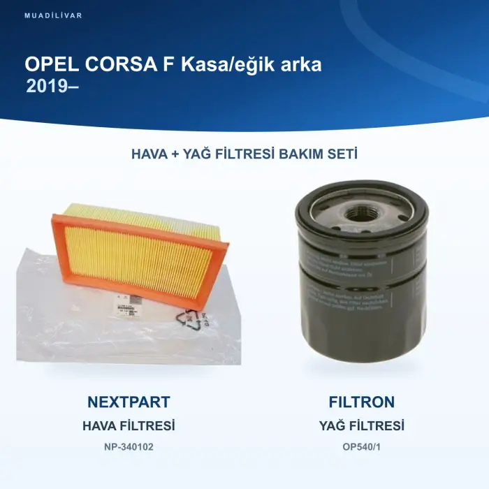OPEL CORSA F 2019- Hava+Yağ Filtre Bakım Seti