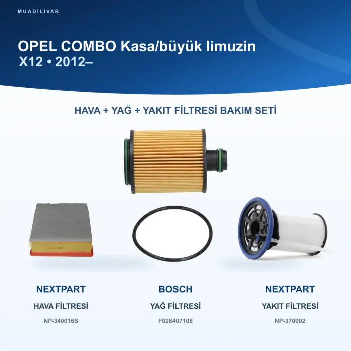 OPEL COMBO (X12) Hava+Yağ+Yakıt Filtre Bakım Seti