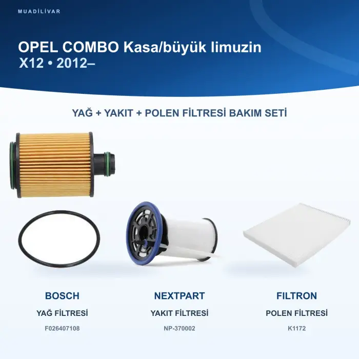 OPEL COMBO (X12) Yağ+Yakıt+Polen Filtre Bakım Seti