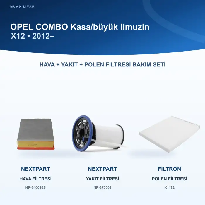 OPEL COMBO (X12) Hava+Yakıt+Polen Filtre Bakım Seti