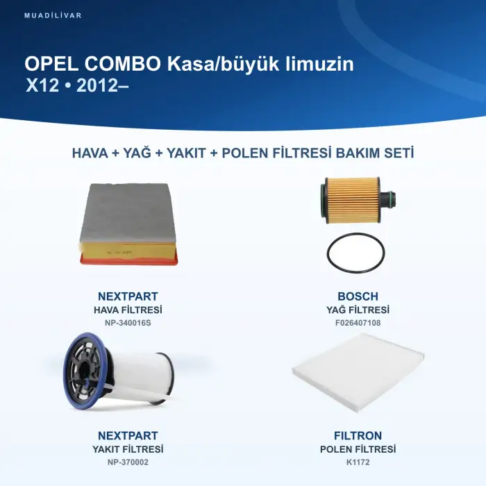 OPEL COMBO (X12) Hava+Yağ+Yakıt+Polen Filtre Bakım Seti