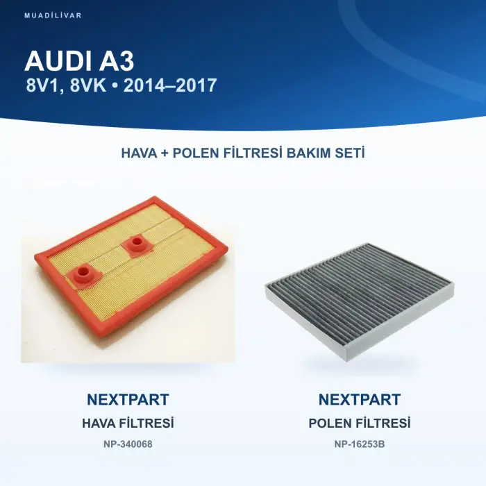 AUDI A3 (8V1, 8VK) Hava+Polen Filtre Bakım Seti