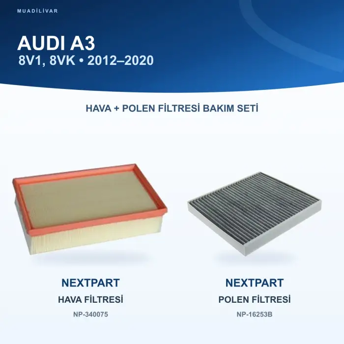 AUDI A3 (8V1, 8VK) Hava+Polen Filtre Bakım Seti