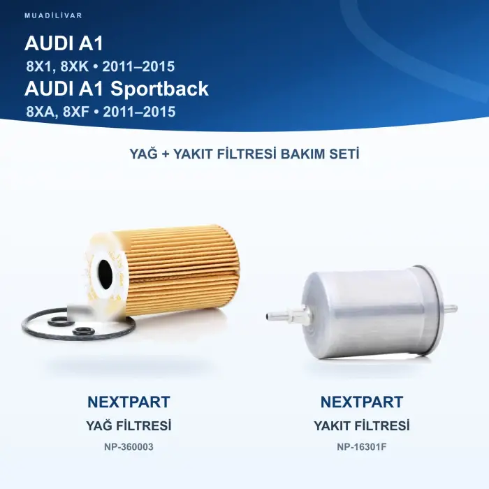 AUDI A1 (8X1, 8XK) / AUDI A1 Sportback (8XA, 8XF) Yağ+Yakıt Filtre Bakım Seti