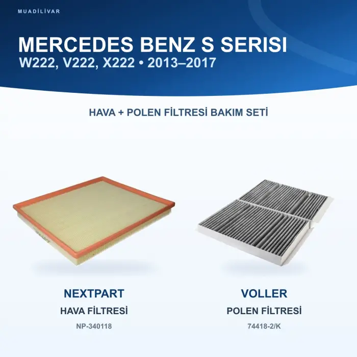 MERCEDES BENZ S (W222, V222, X222) Hava+Polen Filtre Bakım Seti
