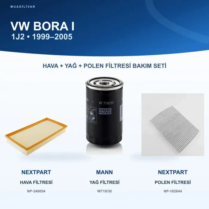 VW BORA I (1J2) Hava+Yağ+Polen Filtre Bakım Seti