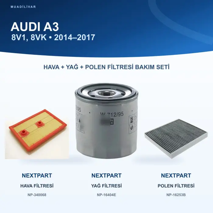 AUDI A3 (8V1, 8VK) Hava+Yağ+Polen Filtre Bakım Seti