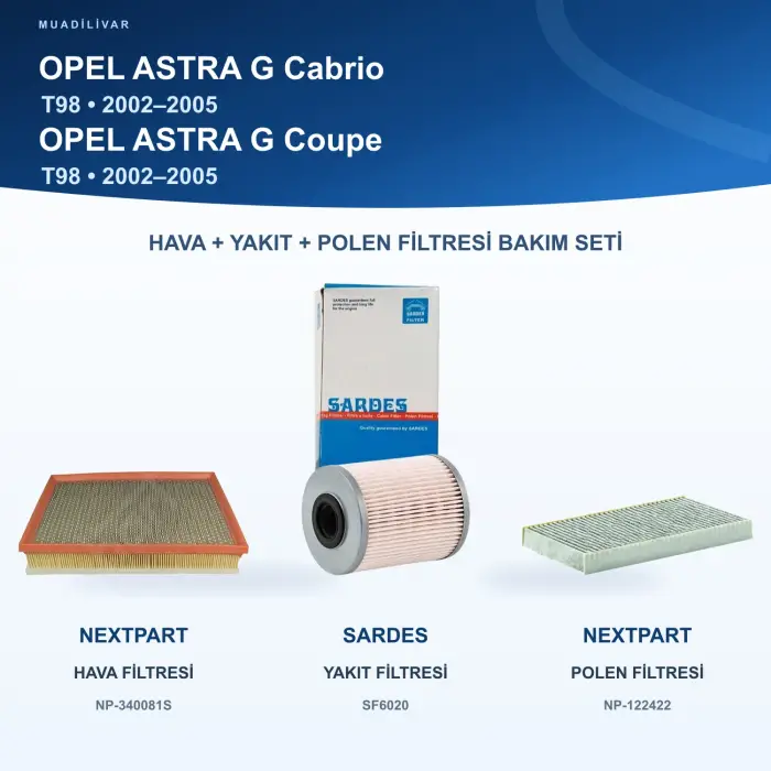 OPEL ASTRA G (T98) Hava+Yakıt+Polen Filtre Bakım Seti