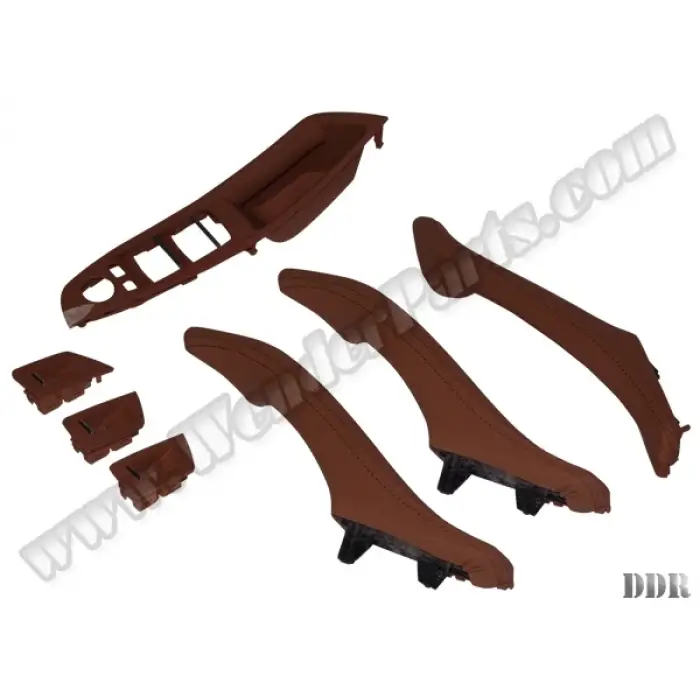 Kapı Tutamak Seti F10+LCI Ön&Arka; Kahve-Kırmızı Deri Kaplamalı