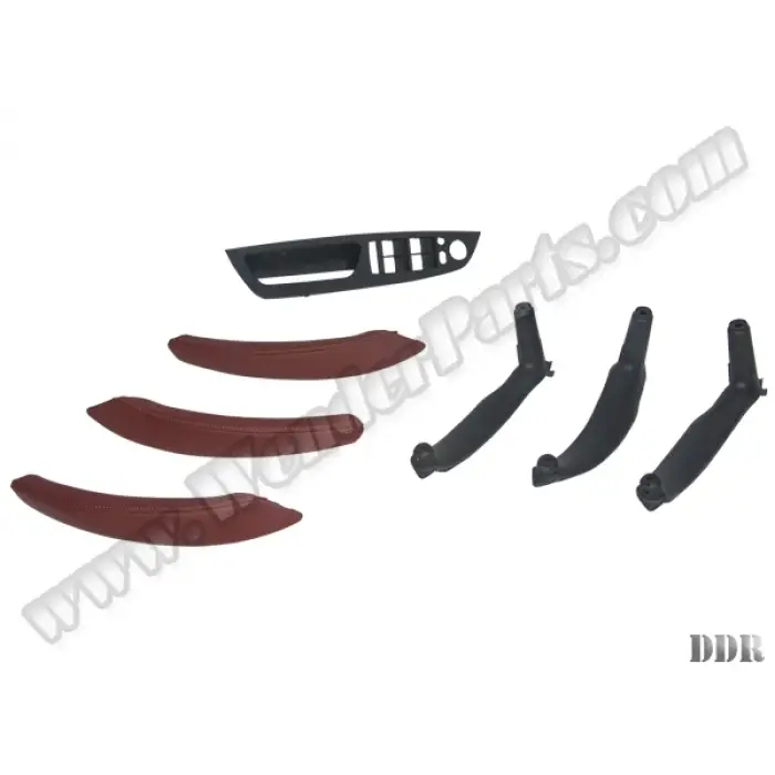 Kapı Tutamak Seti X5:E70+LCI X6:E71 Ön&Arka; Kahve-Kırmızı Deri Kaplamalı