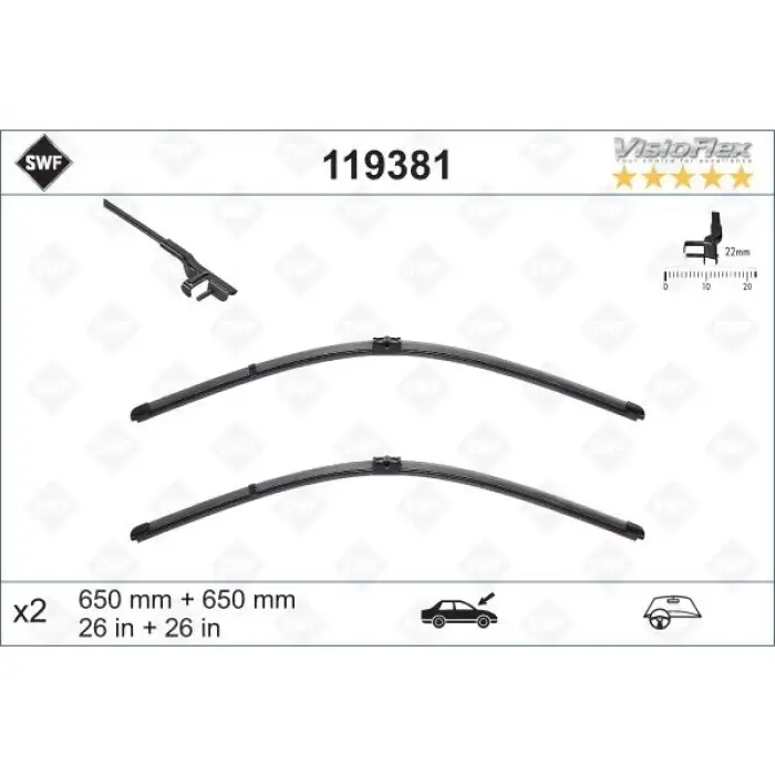 Silecek W211 Ön; Set 65/65cm