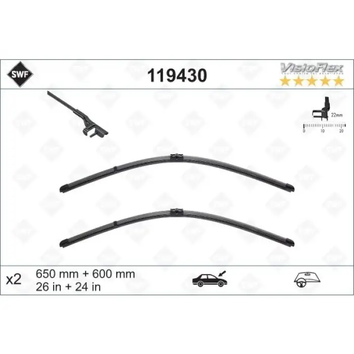 Silecek W212 Ön; Set 70/70cm