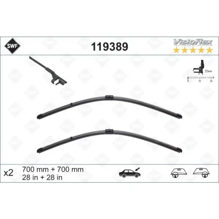 Silecek W221 Ön; Set 70/70cm