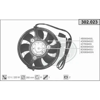 Audi A4 A6 VW PASSAT1.8 1.8 T2.4 2.7 T2.8 1996- FAN Motoru Davlumbazli 280 MM 2 FIS 8 Kanat 1113025-00 Wisco