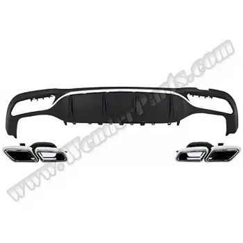 Mercedes W213 2016-2019 Tampon Difüzör Seti Tampon Difüzörü Arka 2 Çıkış Egz Uçlu Nikelajlı AMG 2138855402 Wender