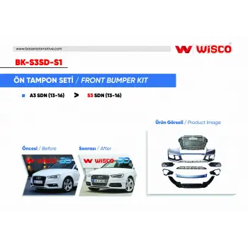 Audi A3 S3 2013-2016 (13-16 Arasi A3 Sedan Icin Uyumludur) Tampon Seti Ön 8V5807065 Wisco