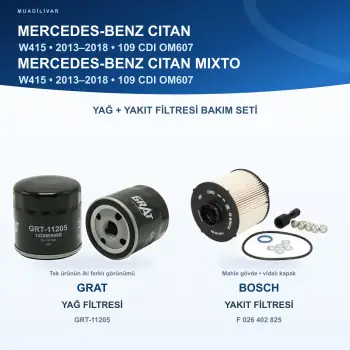MERCEDES BENZ CITAN (W415) / MERCEDES BENZ CITAN Mixto (Double Cabin) Yağ+Yakıt Filtre Bakım Seti