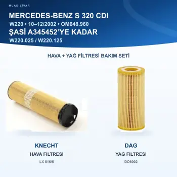 MERCEDES BENZ S (W220) Hava+Yağ Filtre Bakım Seti