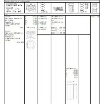 Opel Vectra Gomlek 86.00 STD 40204100G Goetze