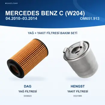 DAG + Hengst Mercedes C 200 CDI W204 OM651.913 Yağ ve Yakıt Filtresi Bakım Seti
