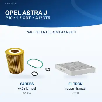 Sardes + Filtron Opel Astra J 1.7 CDTi A17DTR Yağ ve Karbonlu Polen Filtresi Bakım Seti