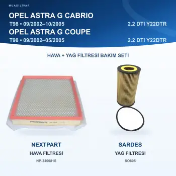 Nextpart ve Sardes Opel Astra G 2.2 DTI Y22DTR Hava ve Yağ Filtre Bakım Seti