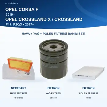 OPEL CROSSLAND X / CROSSLAND (P17, P2QO) Hava+Yağ+Polen Filtre Bakım Seti