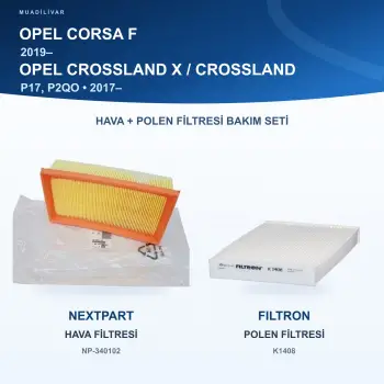 OPEL CROSSLAND X / CROSSLAND (P17, P2QO) Hava+Polen Filtre Bakım Seti
