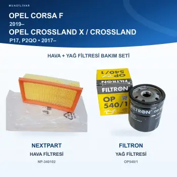 OPEL CORSA F 2019- / OPEL CROSSLAND X / CROSSLAND (P17, P2QO) Hava+Yağ Filtre Bakım Seti