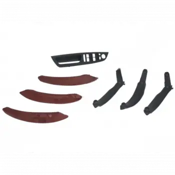 Kapı Tutamak Seti X5:E70+LCI X6:E71 Ön&Arka; Kahve-Kırmızı Deri Kaplamalı