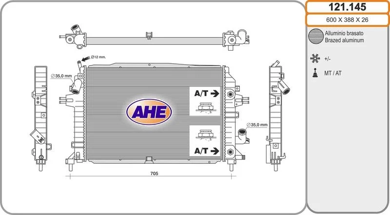 Opel Astra H 1.9DTI Automatic With A/C 2005- Radiator Mechanical AT 600X368X23 8MK376790041 Autolux