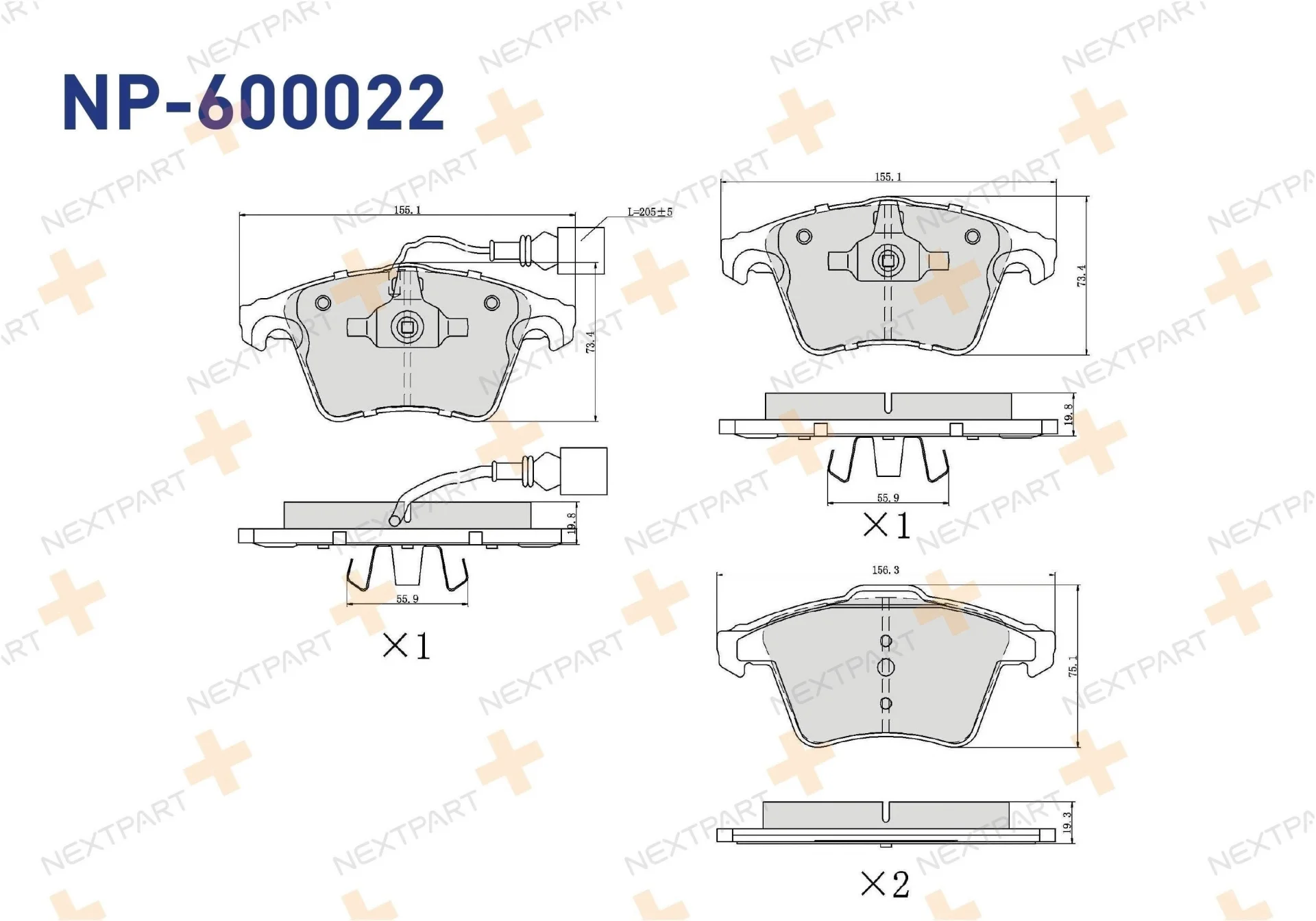 VW Transporter 2009- Front Brake Pads with Sensor Plug 7H0698151A Nextpart