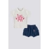 KIZ BEBEK 2 LI KISA KOL T-SHIRT TAKIM - KREM