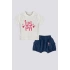 KIZ BEBEK 2 LI KISA KOL T-SHIRT TAKIM - KREM